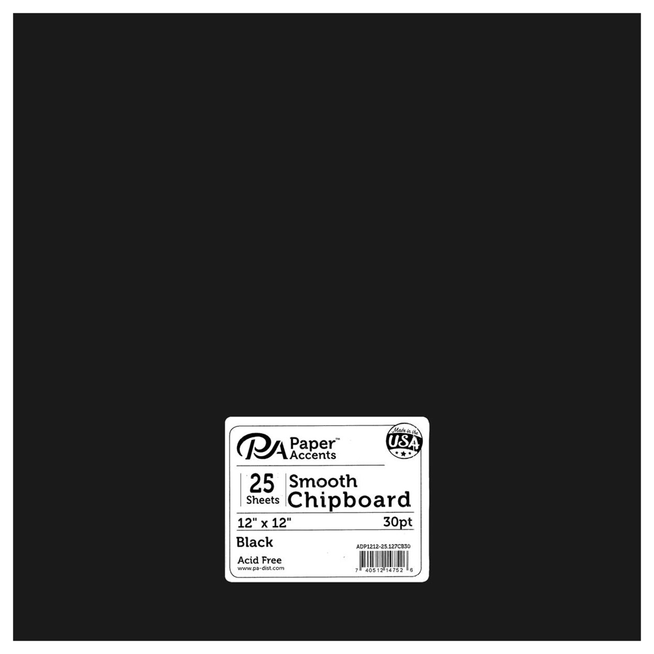 Accent Design Paper Accents Chipboard Sheets 12 x 12 Inches, 30pt Black, 25 Pack, Heavy Chipboard for Scrapbooking, Albums, Die Cutting and Crafts